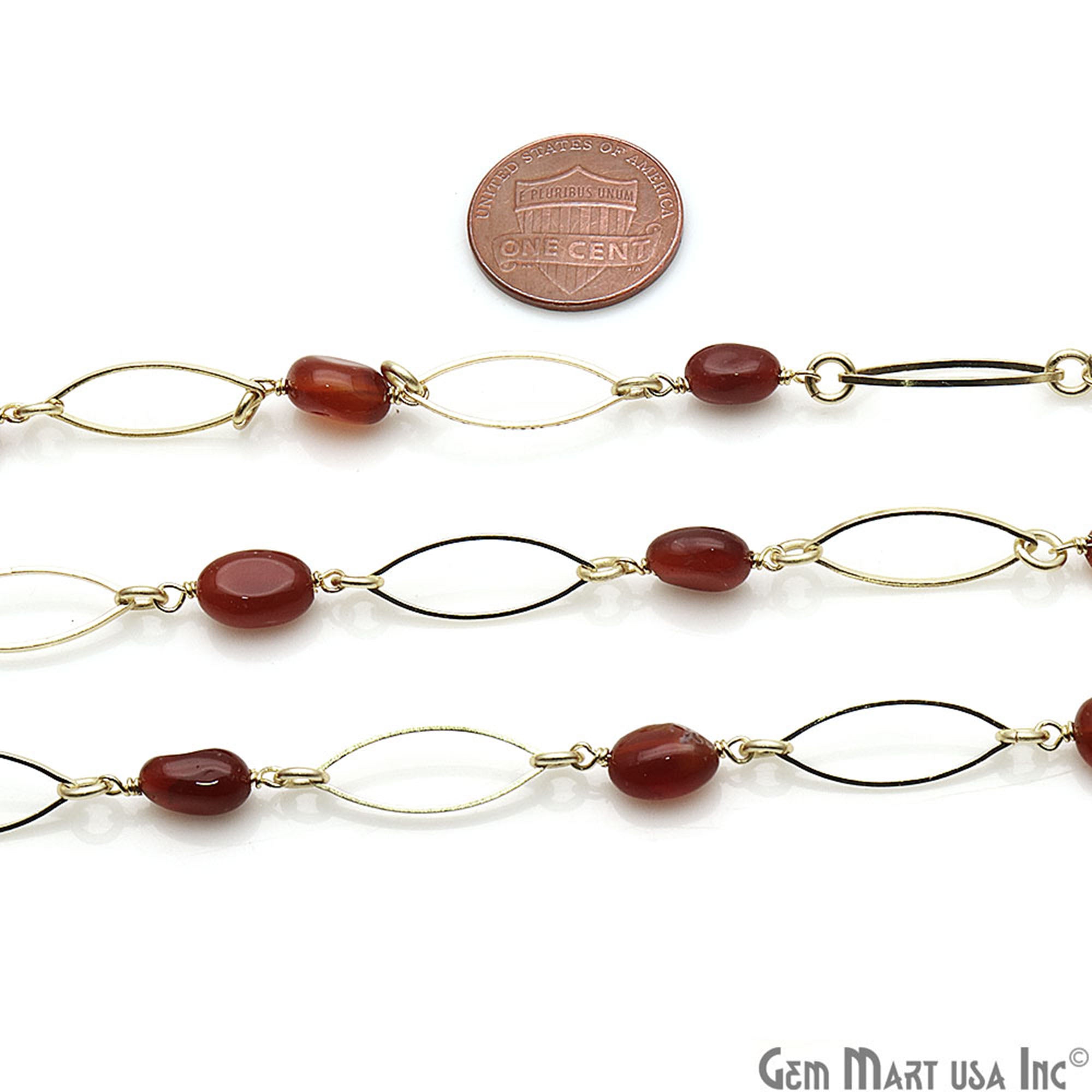 Carnelian Gold Plated Marquise Finding Rosary Chain - GemMartUSA