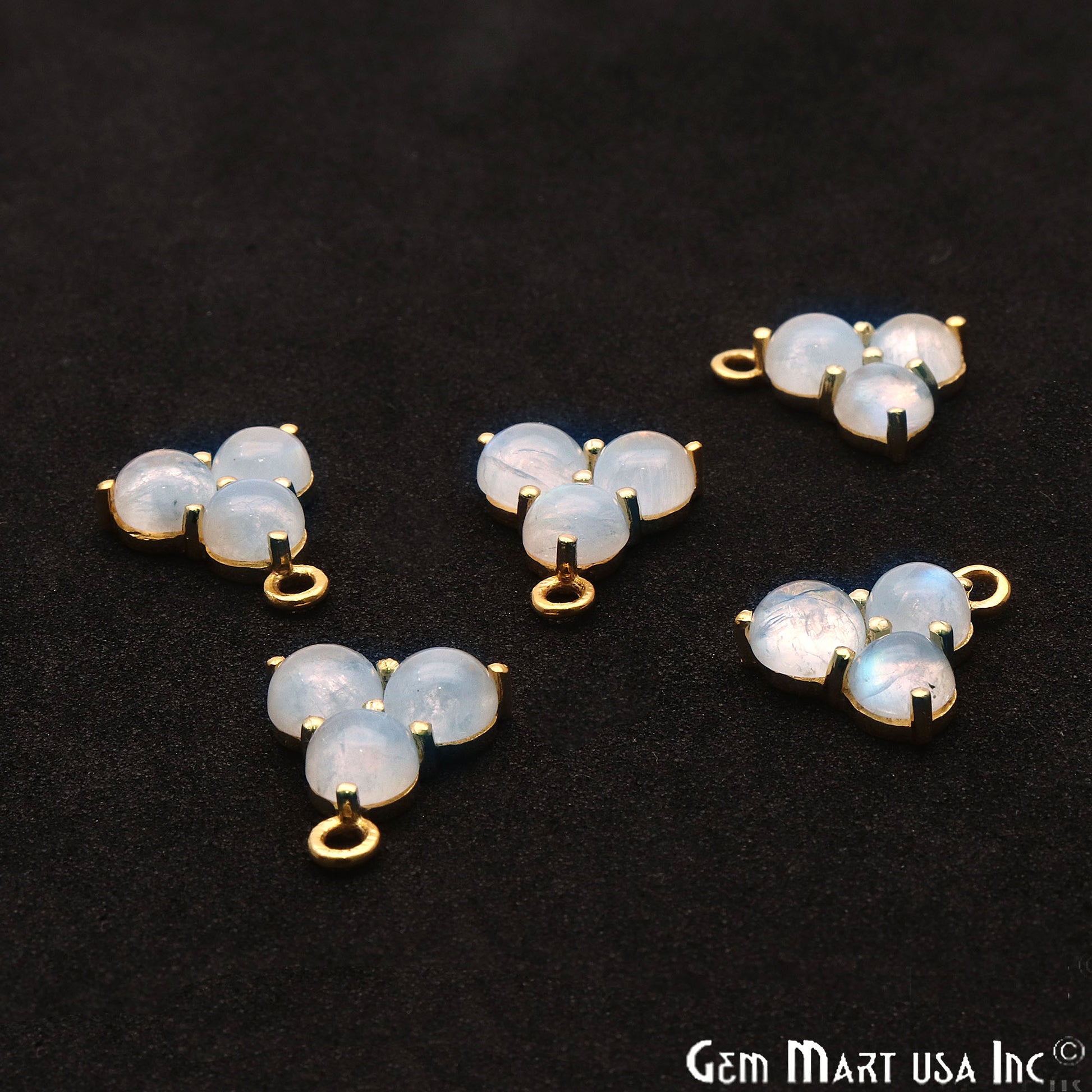 Rainbow Moonstone Gemstone 16x13mm Prong Setting Gold Plated Component Connector - GemMartUSA