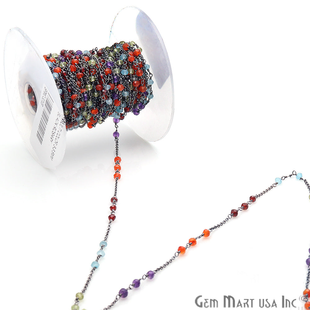 Multi Color Oxidized Wire Wrapped Beaded Rosary Chain - GemMartUSA
