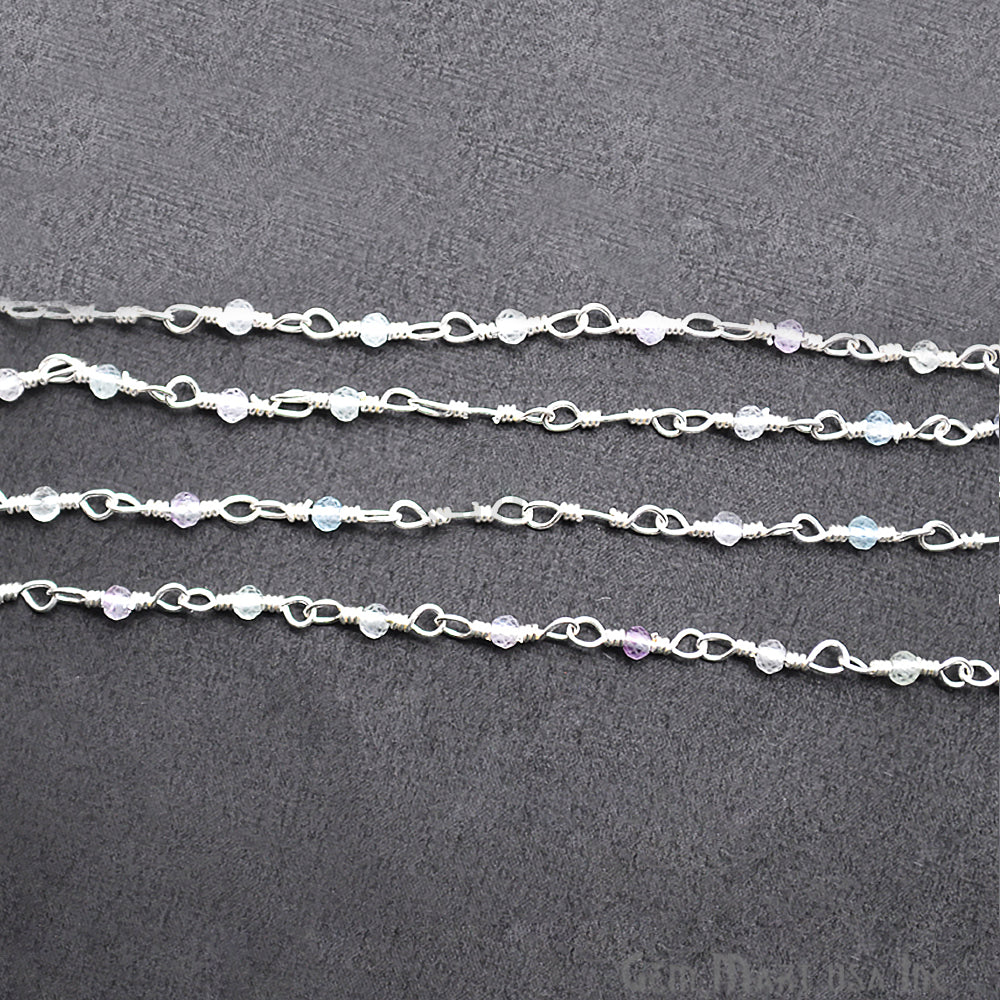 Fluorite Silver Plated Wire Wrapped Gemstone Beads Rosary Chain (763838955567)