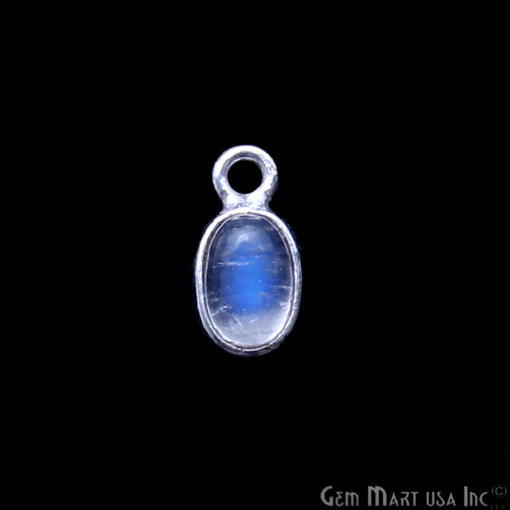 Rainbow Moonstone Cabochon 6x4mm Oval Shape Silver Plated Single Bail Gemstone Connector - GemMartUSA