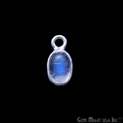 Rainbow Moonstone Cabochon 6x4mm Oval Shape Silver Plated Single Bail Gemstone Connector - GemMartUSA