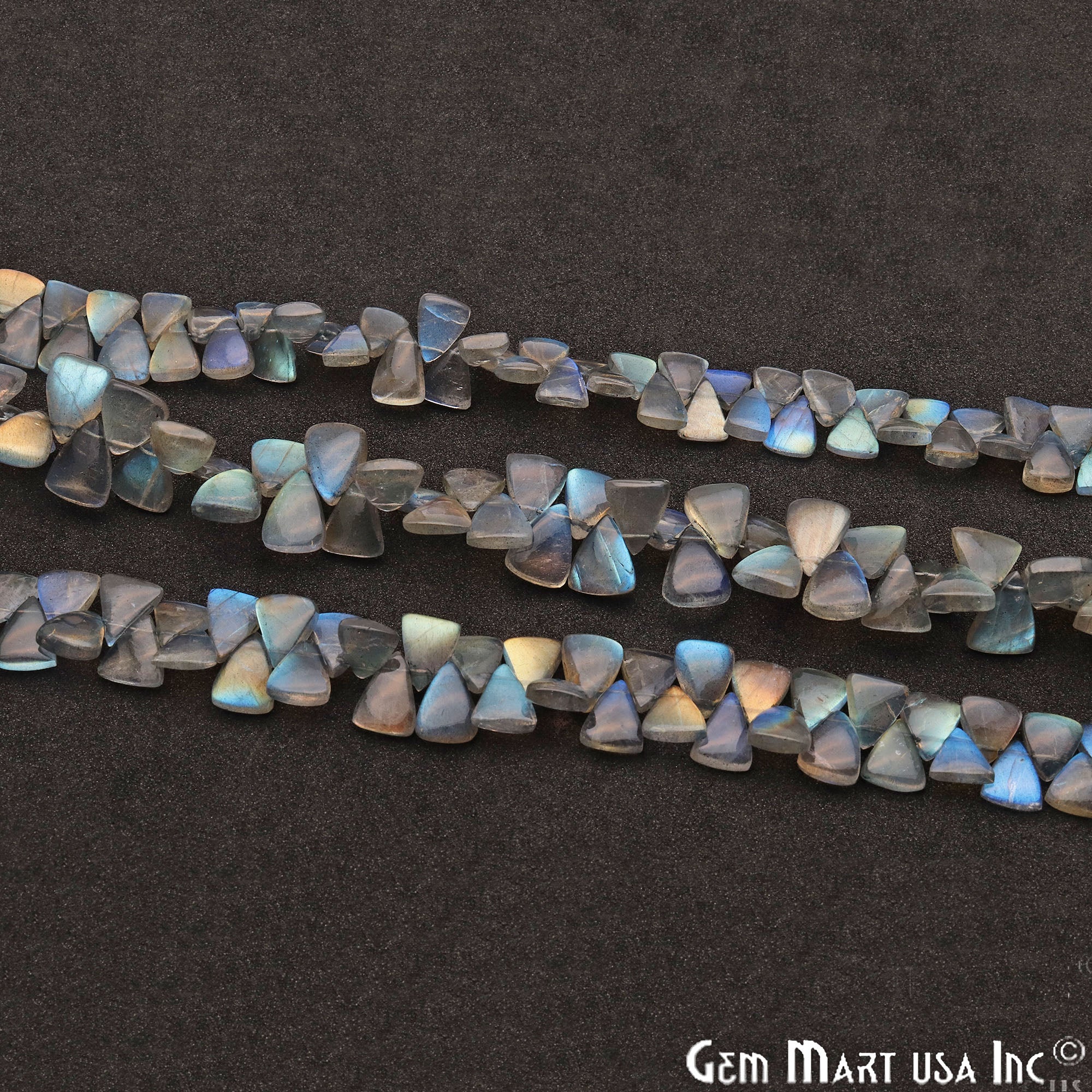 Labradorite Triangle 10x7mm Cabochon Crafting Beads Gemstone Strands 8 Inch - GemMartUSA