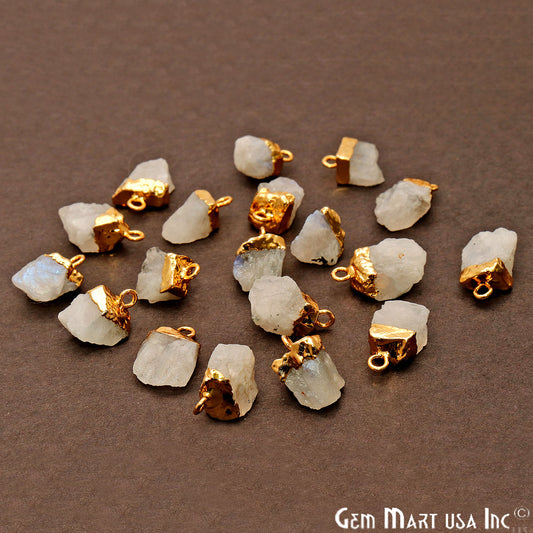 Rough Rainbow Moonstone Gold Electroplated 13x7mm Gemstone Connector - GemMartUSA