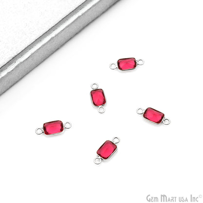 Pink Tourmaline Rectangle 5x7mm Double Bail Silver Bezel Gemstone Connector