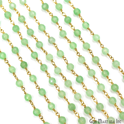 Baby Green Jade Beads Gold Plated Wire Wrapped Rosary Chain