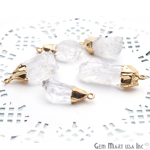 Rough Crystal Gemstone 31x12mm Gold Edged Bracelets Charm Connectors - GemMartUSA
