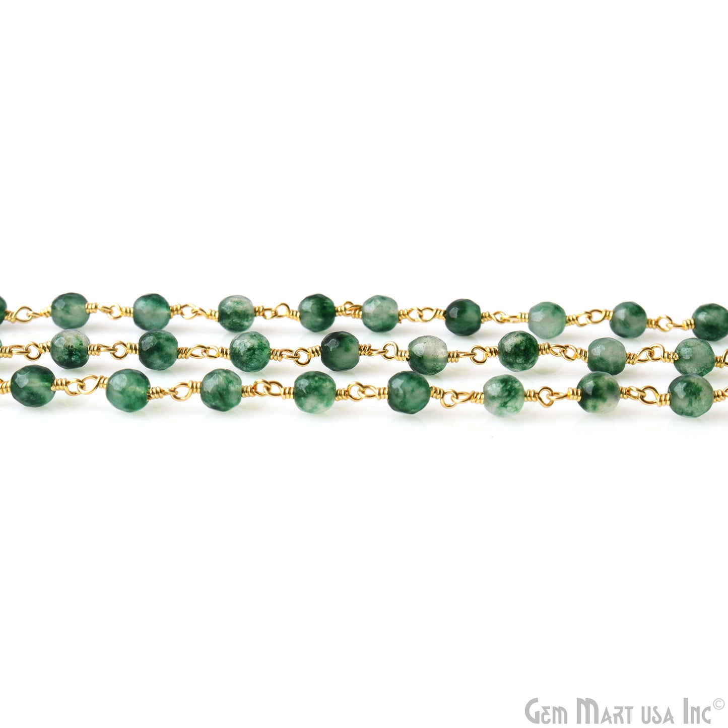 Emerald Jade 6mm Beads Gold Wire Wrapped Rosary Chain