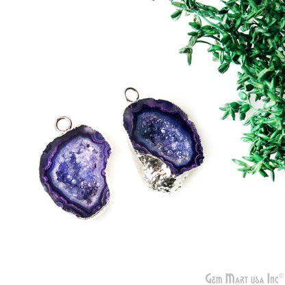 Geode Druzy 21x32mm Organic Silver Electroplated Single Bail Gemstone Earring Connector 1 Pair