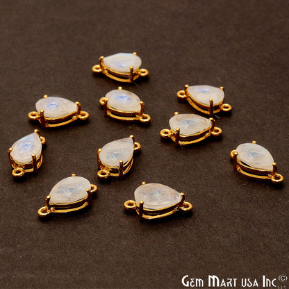 Rainbow Moonstone Prong Setting Gold Plated Flashy Gemstone Connector - GemMartUSA