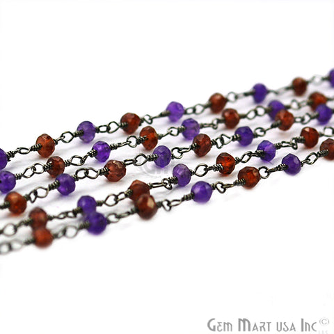 Amethyst With Garnet Beads Oxidized Wire Wrapped Rosary Chain