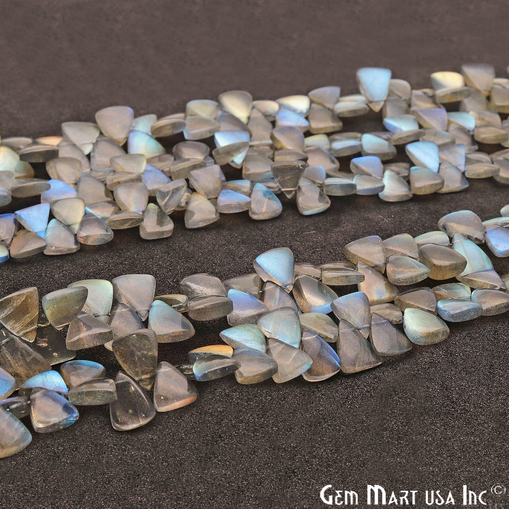 Labradorite Triangle 10x7mm Cabochon Crafting Beads Gemstone Strands 8 Inch - GemMartUSA