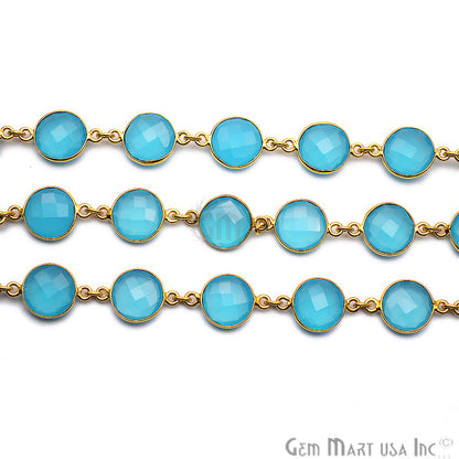 Sky Blue Chalcedony Round 12mm Gold Bezel Continuous Connector Chain - GemMartUSA (764296101935)