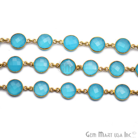 Sky Blue Chalcedony Round 12mm Gold Bezel Continuous Connector Chain - GemMartUSA (764296101935)