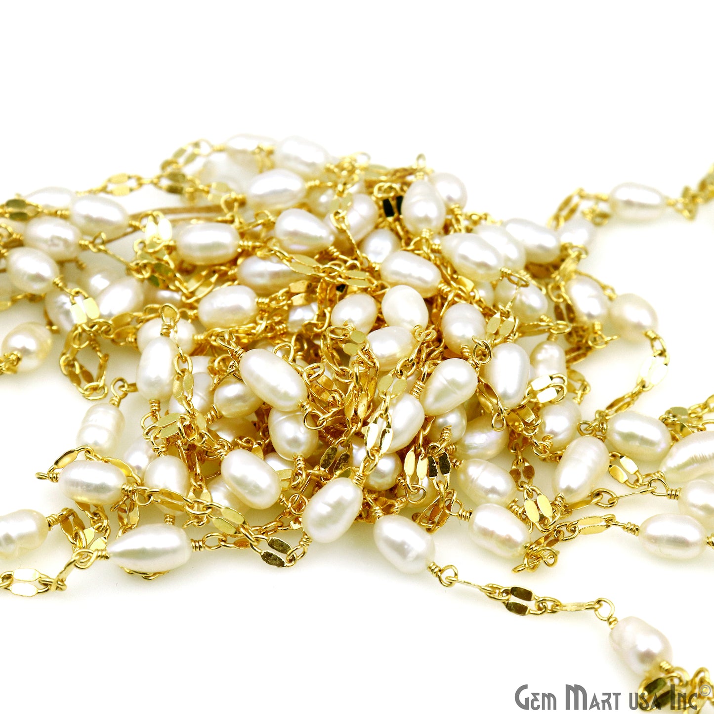 Pearl Oval Beads Gold Plated Finding Rosary Chain