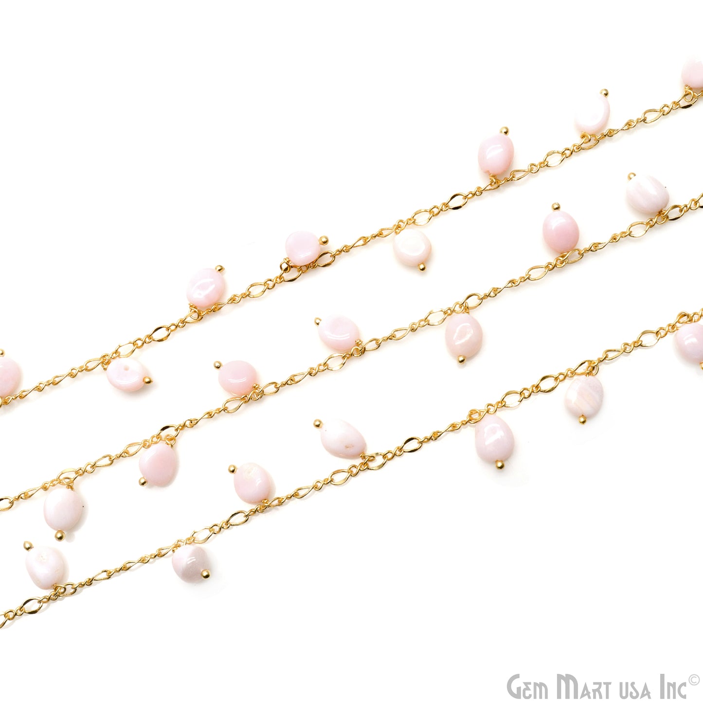 Pink Opal Tumble Beads 8x5mm Gold Plated Cluster Dangle Chain