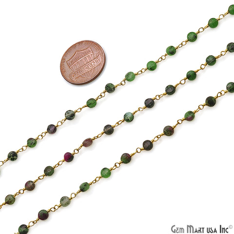 Ruby Zoisite Faceted 3-4mm Gold Wire Wrapped Rosary Chain - GemMartUSA