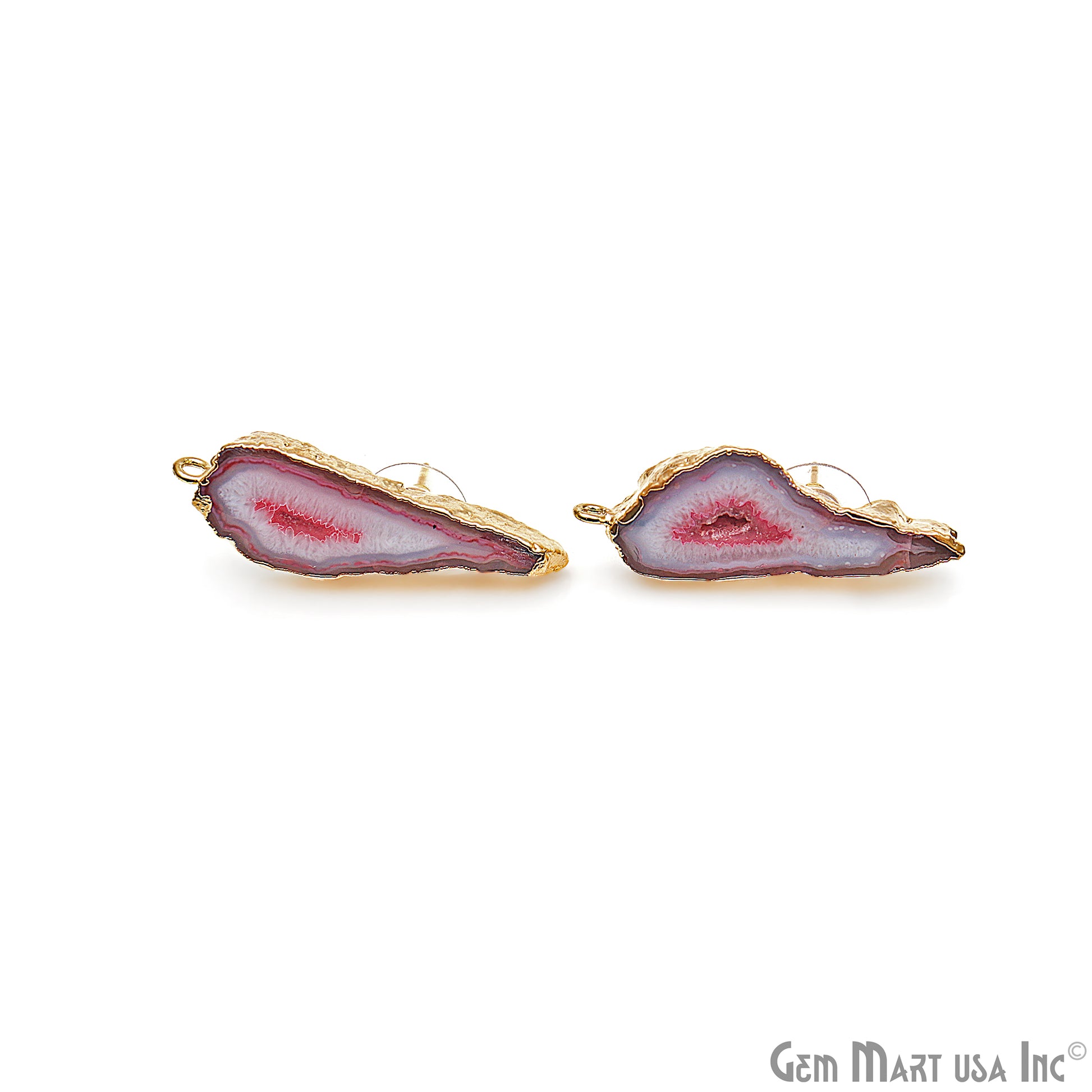 DIY Agate Slice Geode Druzy 40x13mm Gold Electroplated Loop Connector Studs Earrings - GemMartUSA