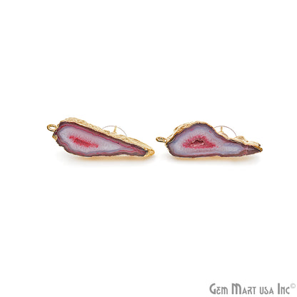 DIY Agate Slice Geode Druzy 40x13mm Gold Electroplated Loop Connector Studs Earrings - GemMartUSA