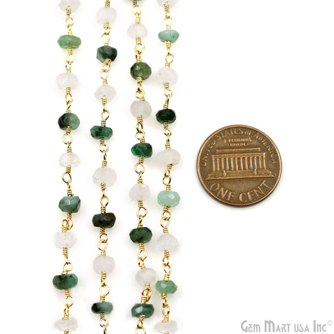 Emerald & Rainbow Faceted Beads 4mm Gold Wire Wrapped Rosary Chain