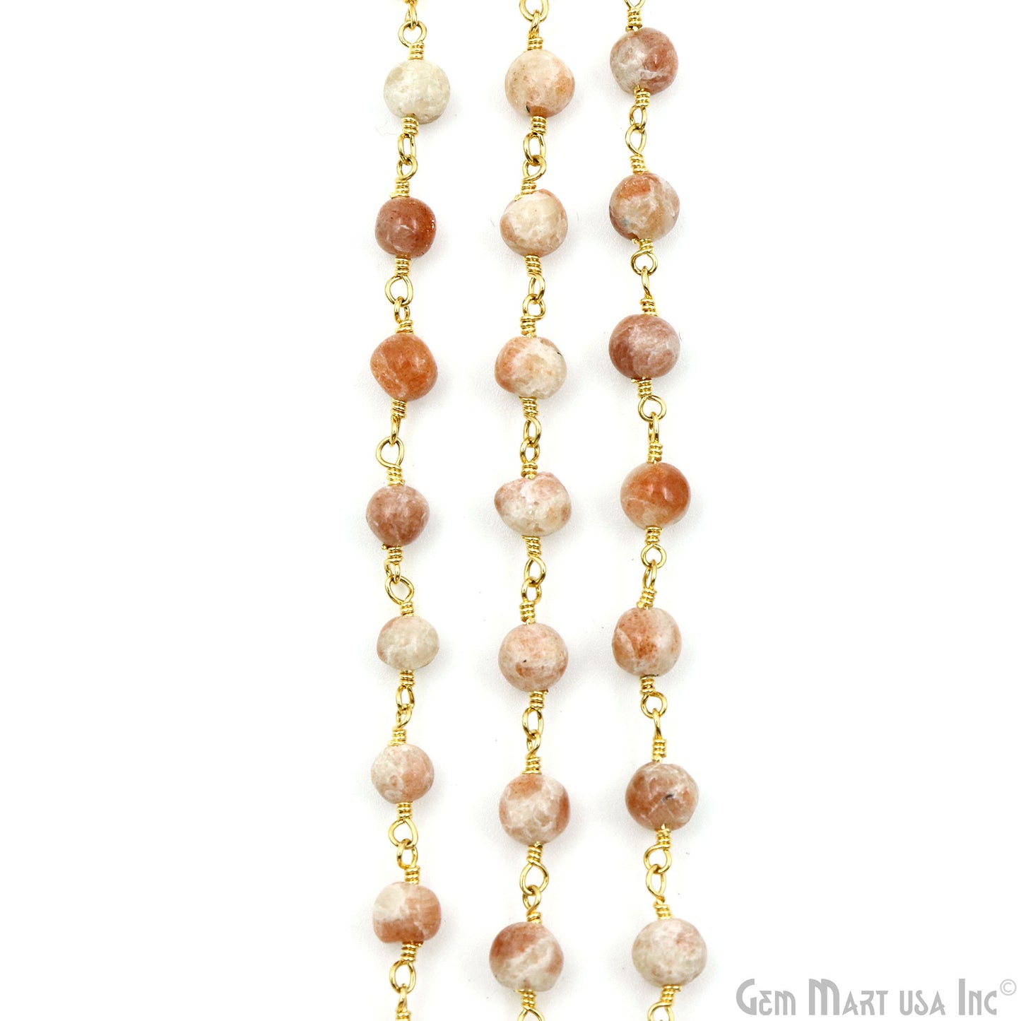 Sunstone Cabochon Beads 5-6mm Gold Plated Gemstone Rosary Chain