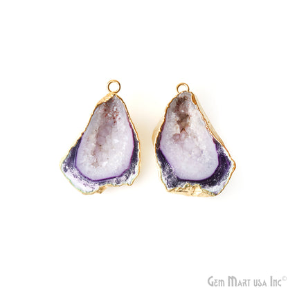 Geode Druzy 41x26mm Organic Gold Electroplated Single Bail Gemstone Earring Connector 1 Pair