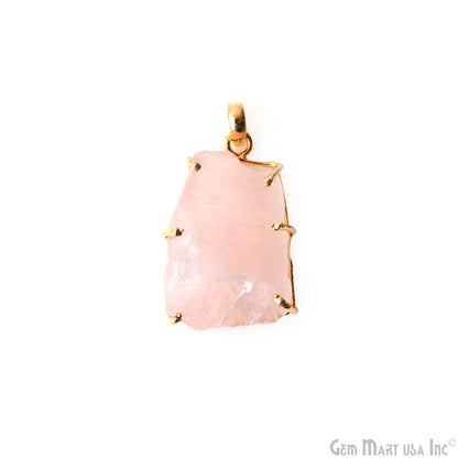 Natural Morganite Organic 31x22mm Gold Plated Prong Setting Single Bail Gemstone Pendant