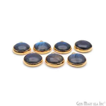 Flashy Labradorite 21x18mm Cabochon Round Single Bail Gold Electroplated Gemstone Connector