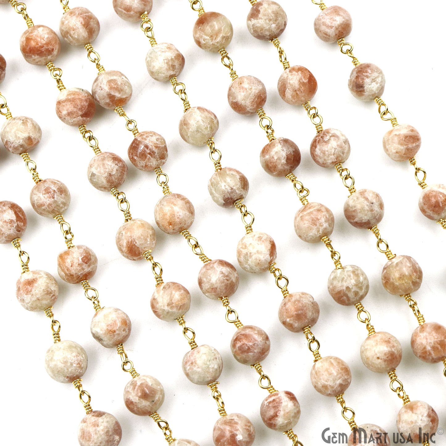 Sunstone Cabochon Beads 8mm Gold Plated Gemstone Rosary Chain