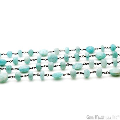 Amazonite Coin 7-8mm Black Plated Rough Beads Rosary Chain