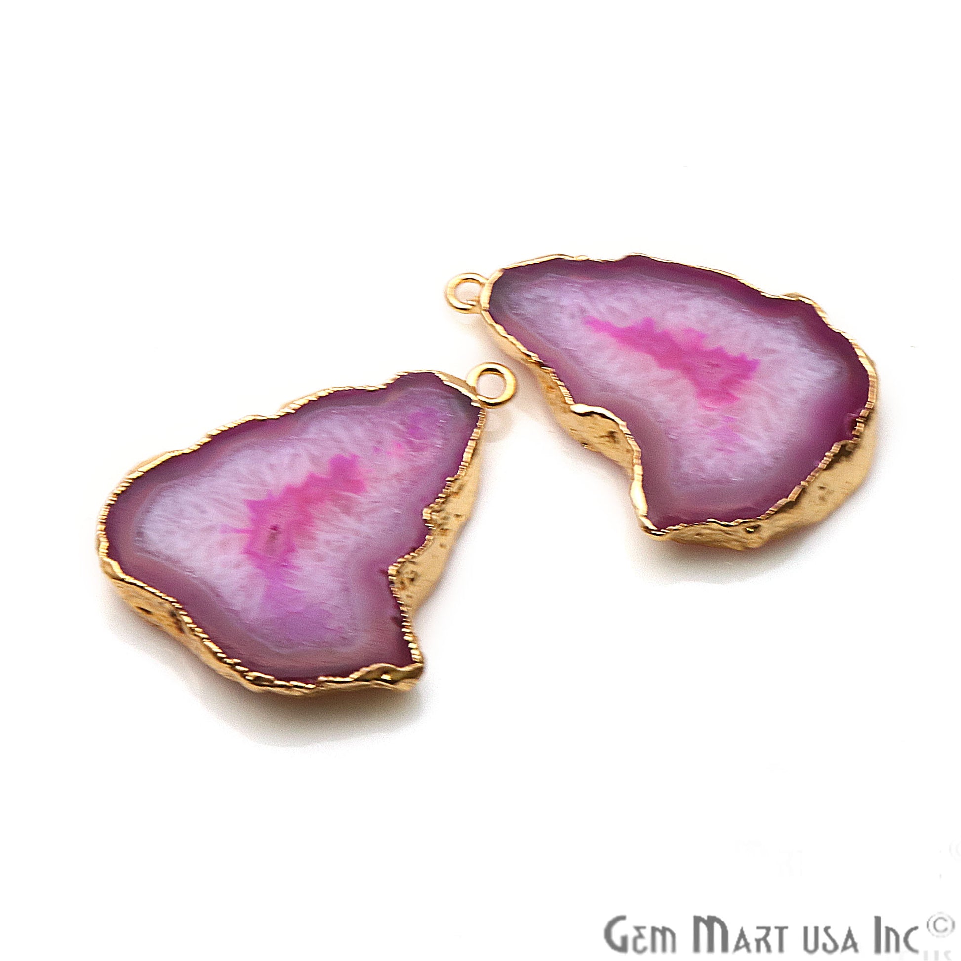 Agate Slice 25x24mm Organic Gold Electroplated Gemstone Earring Connector 1 Pair - GemMartUSA