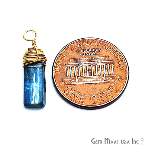 Kyanite Gold Wire Wrapped 23x4mm Jewelry Making Rough Shape Connector - GemMartUSA