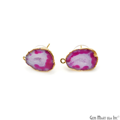 DIY Agate Slice Geode Druzy 16x23mm Gold Electroplated Loop Connector Studs Earrings - GemMartUSA