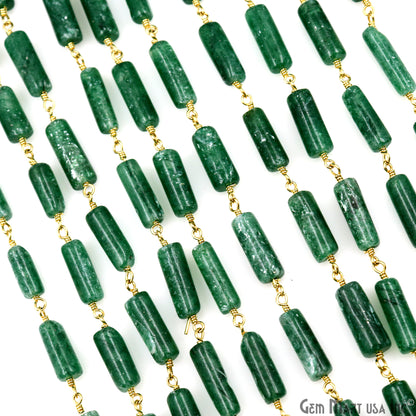 Aventurine Smooth Beads 10x4mm Gold Wire Wrapped Rosary Chain