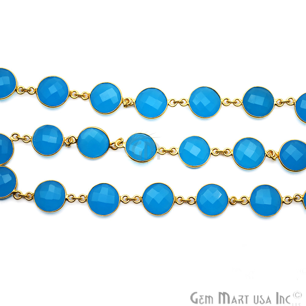 Light Blue Chalcedony 12mm Round Gold Bezel Continuous Connector Chain - GemMartUSA (764262154287)