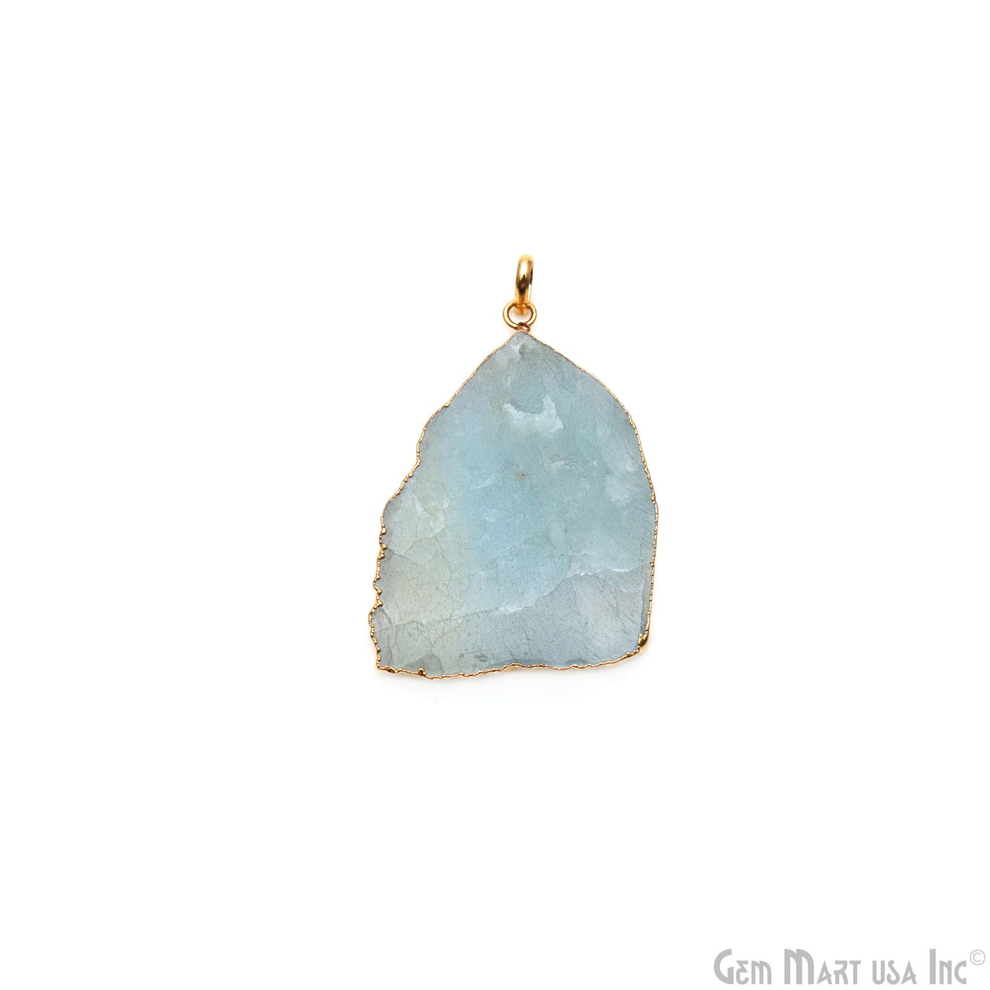 Aquamarine Free Form shape 52x37mm Gold Electroplated Gemstone Single Bail Pendant