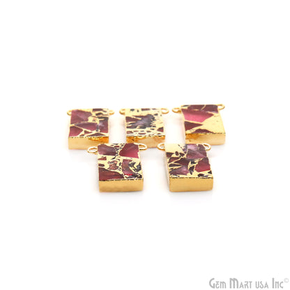 Ruby Mohave Rectangle 23x10mm Gold Electroplated Gemstone Connector
