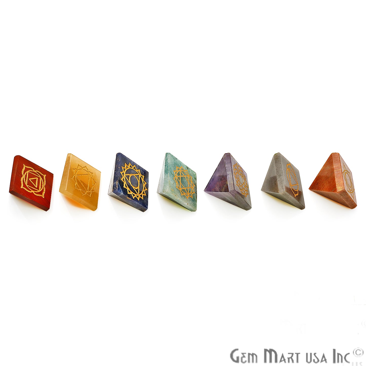 7 Chakra Lot, Healing Pyramid Stones, Spiritual Meditation Stones - GemMartUSA