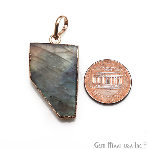 DIY Flashy Labradorite Slice Gemstone 34x21mm Gold Edge Necklaces Pendant - GemMartUSA