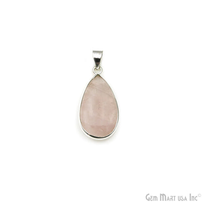 Rose Quartz Gemstone Pears 35x18mm Sterling Silver Necklace Pendant 1PC