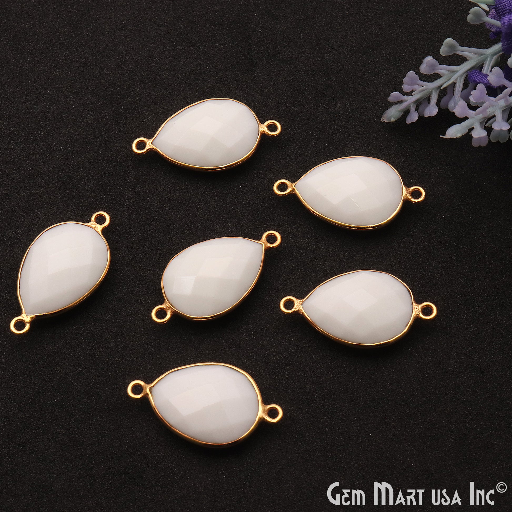 White Agate 18x13mm Gold Plated Double Bail Gemstone Connector - GemMartUSA