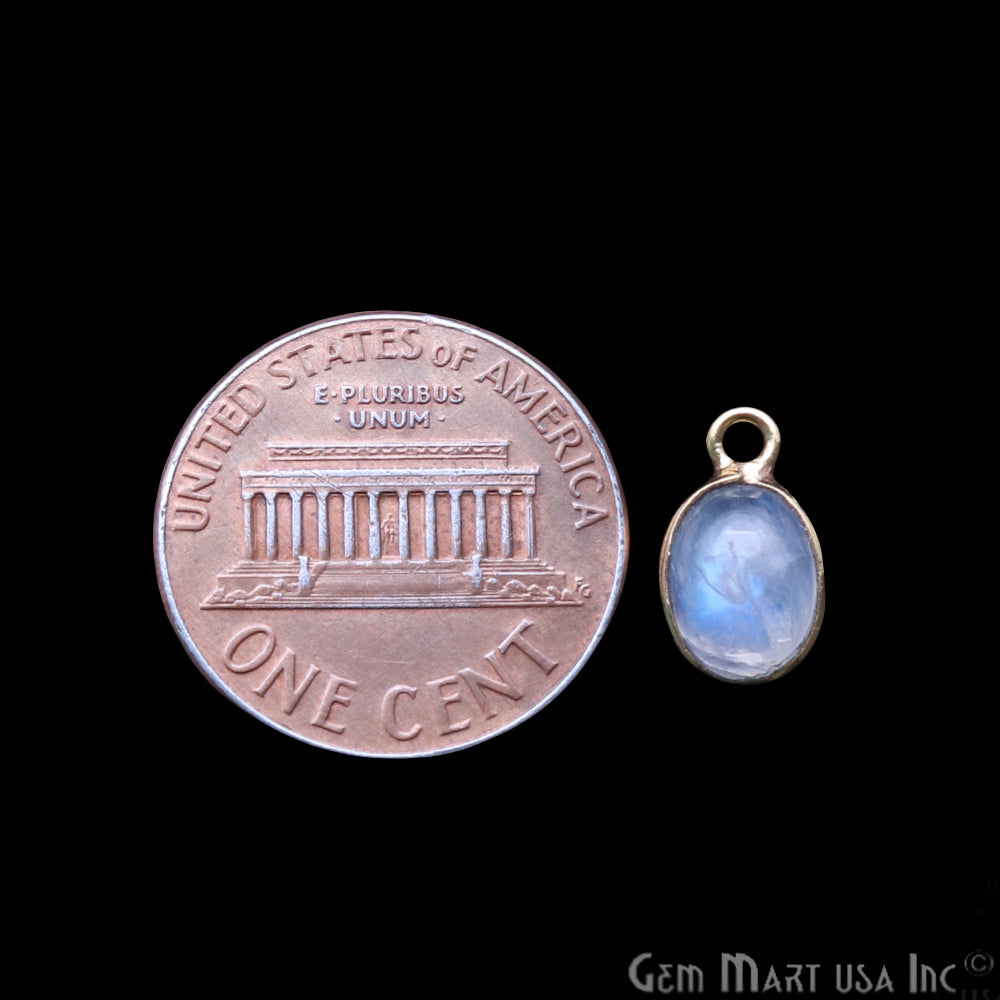 Rainbow Moonstone Cabochon 6x8mm Oval Gold Plated Single Bail Gemstone Connector - GemMartUSA