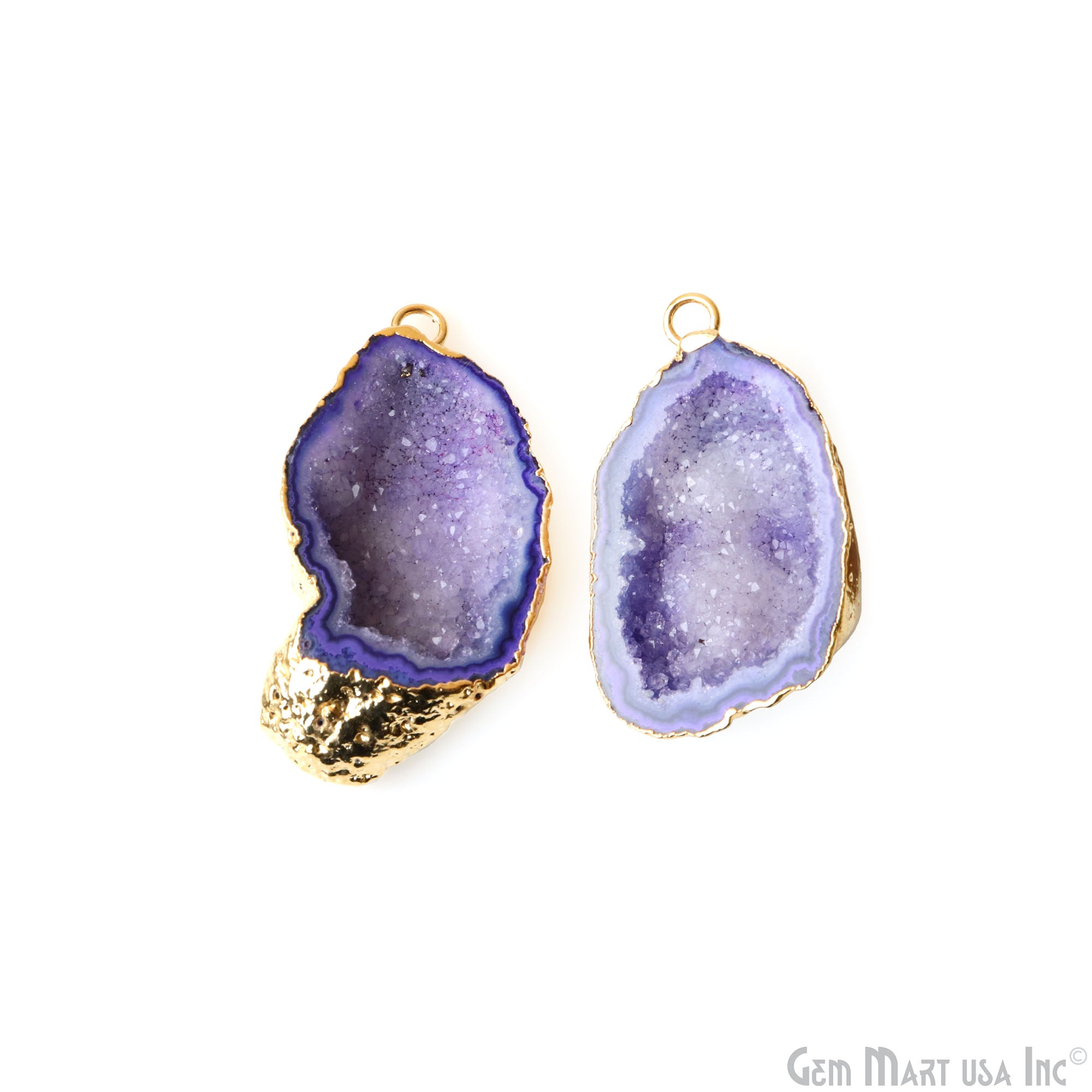 Geode Druzy 22x37mm Organic Gold Electroplated Single Bail Gemstone Earring Connector 1 Pair