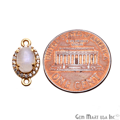 Rainbow Moonstone Cabochon & Cubic Zirconia 7x5mm Oval Gold Plated Double Bail Connector - GemMartUSA