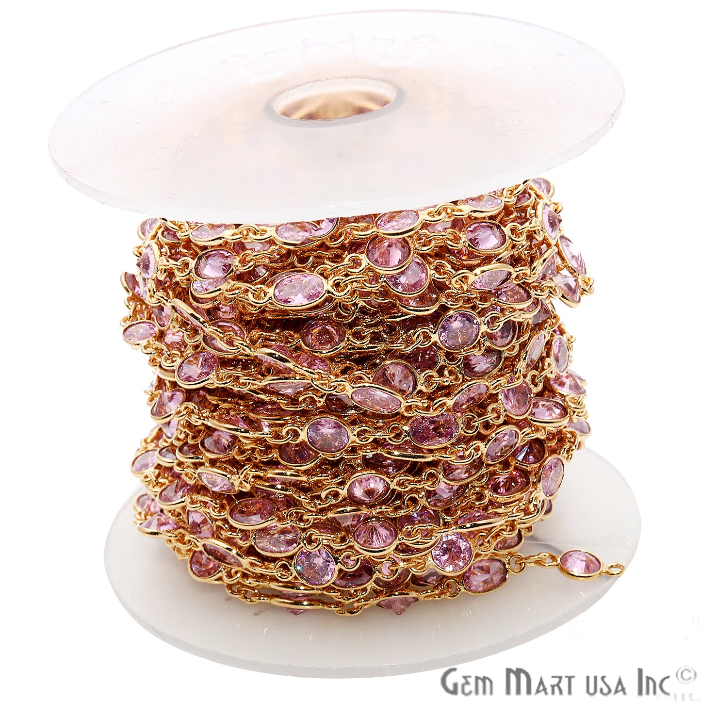 Pink Zirconia Round And Oval Gold Plated Continuous Connector Chain - GemMartUSA