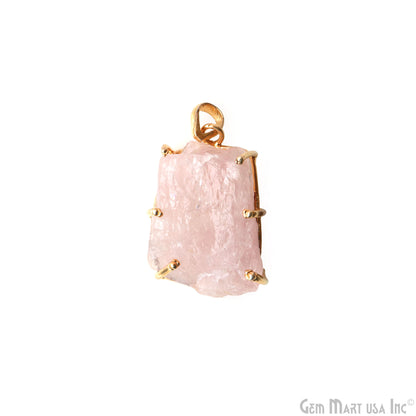 Natural Morganite Organic 34x21mm Gold Plated Prong Setting Single Bail Gemstone Pendant