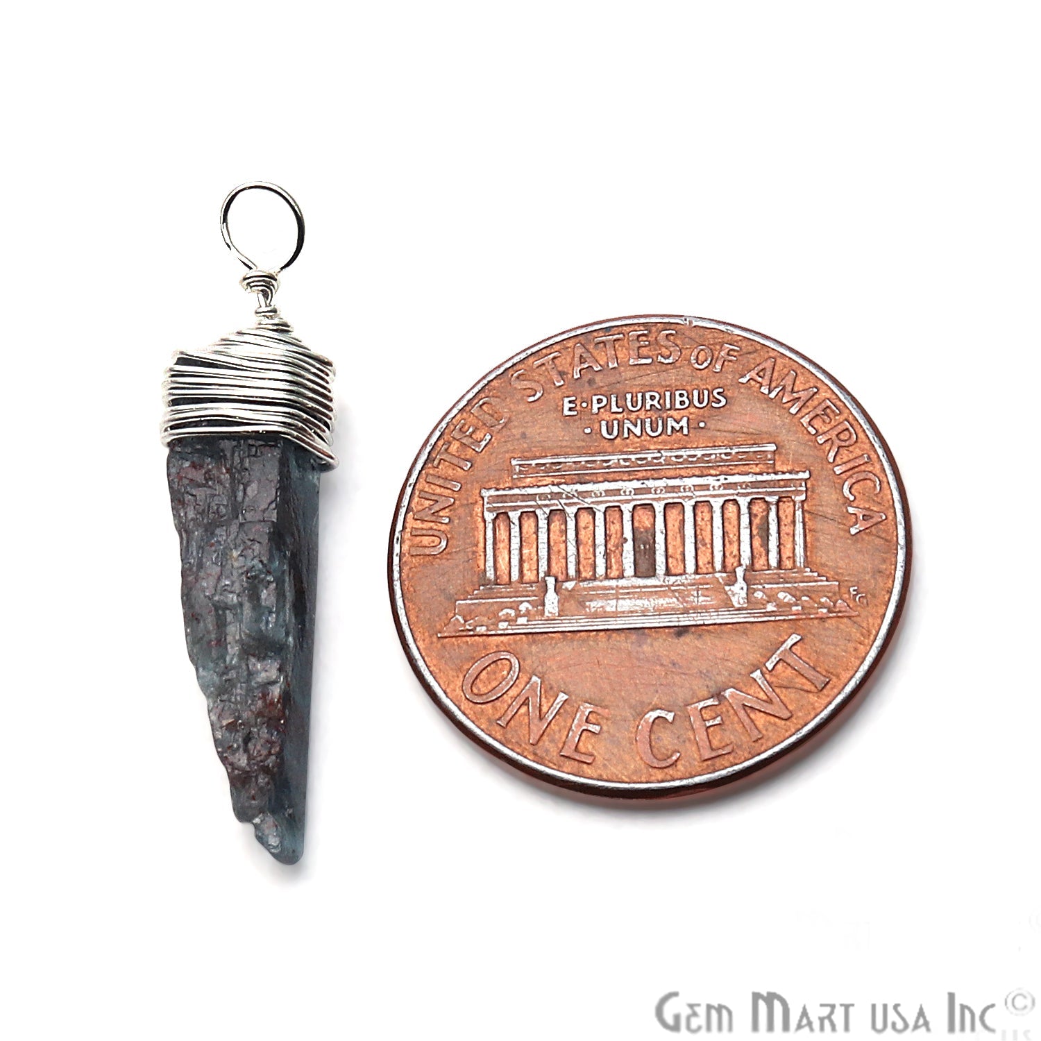 Blue Kyanite Silver Wire Wrapped 18x6mm Jewelry Making Rough Shape Connector - GemMartUSA