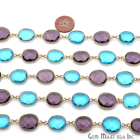 Amethyst And Blue Topaz 15mm Gold Plated Continuous Connector Chain - GemMartUSA