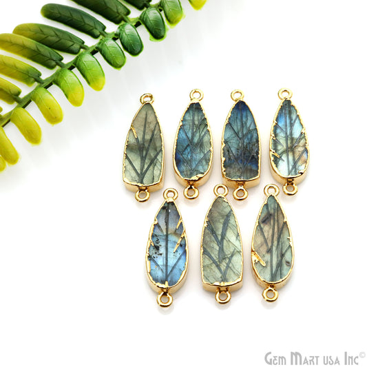 Flashy Labradorite 33x11mm Cabochon Pears Double Bail Gold Electroplated Gemstone Connector