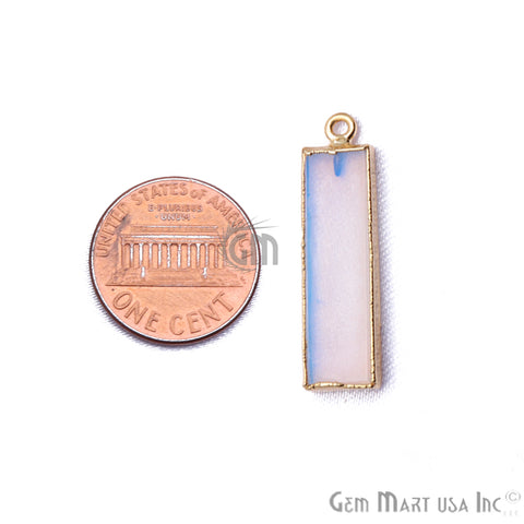 White Opal Rectangle 33x9mm Gold Electroplated Single Bail Gemstone Connector - GemMartUSA